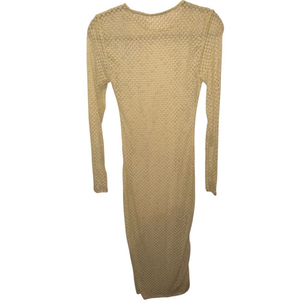 Beige Knit Long Sleeve Midi Dress S